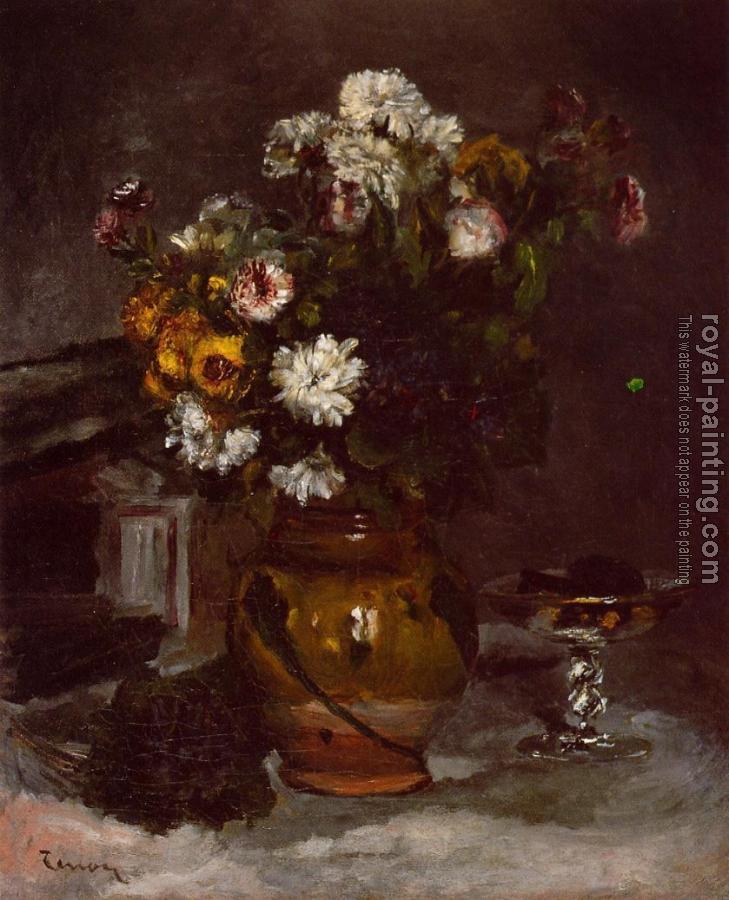Pierre Auguste Renoir : Flowers in a Vase and a Glass of Champagne
